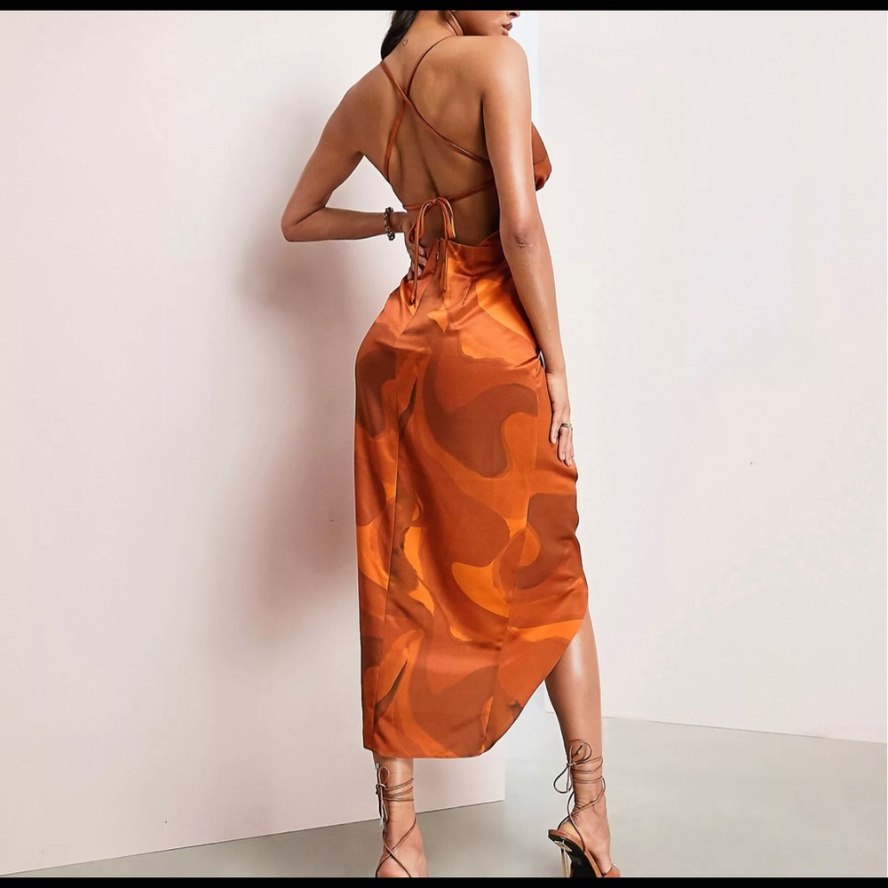 Seamed corset satin midi dress